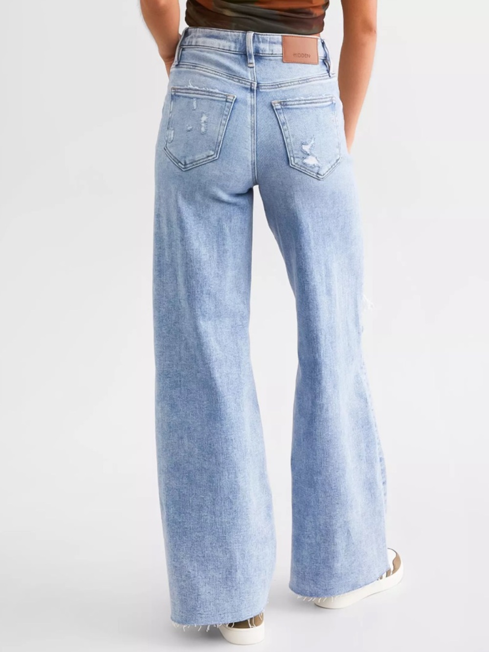 Hidden Nori High-Waist Light Blue Distressed Wide-Leg Jeans. Womens Size 28 - Picture 3 of 8